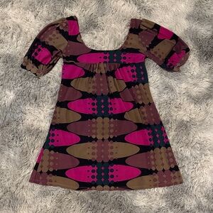 Chic Vintage Women's Tunic with Pink, Purple and Brown Pattern
